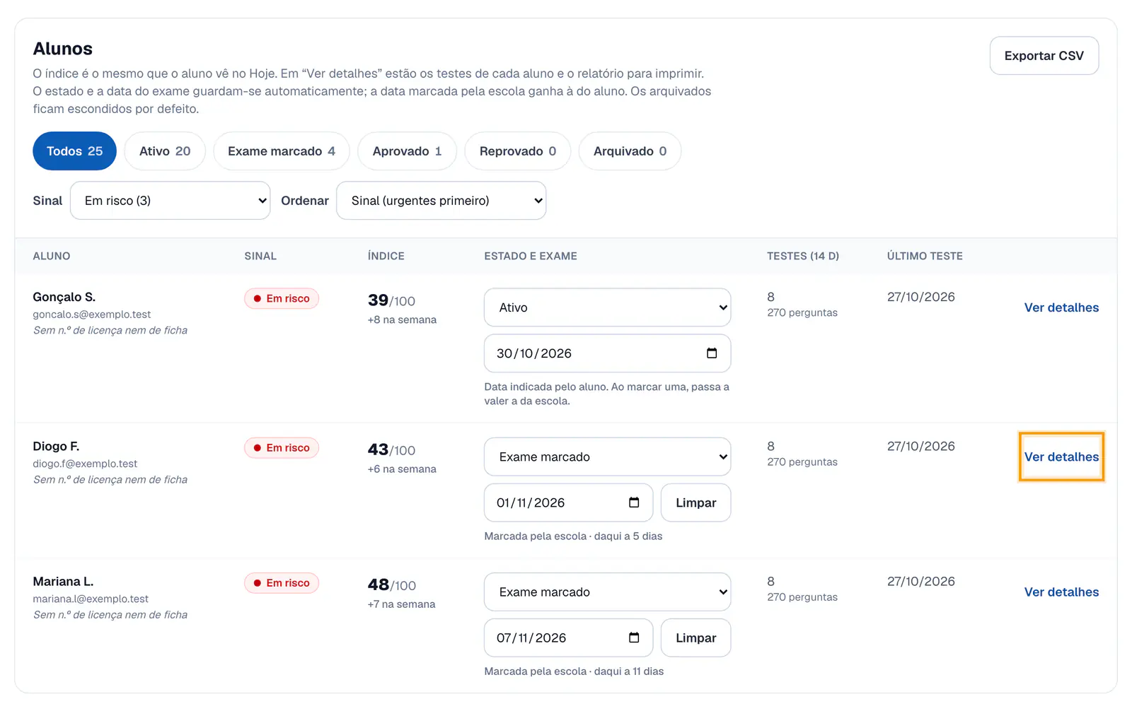 Passo 2: Abre os detalhes de um aluno