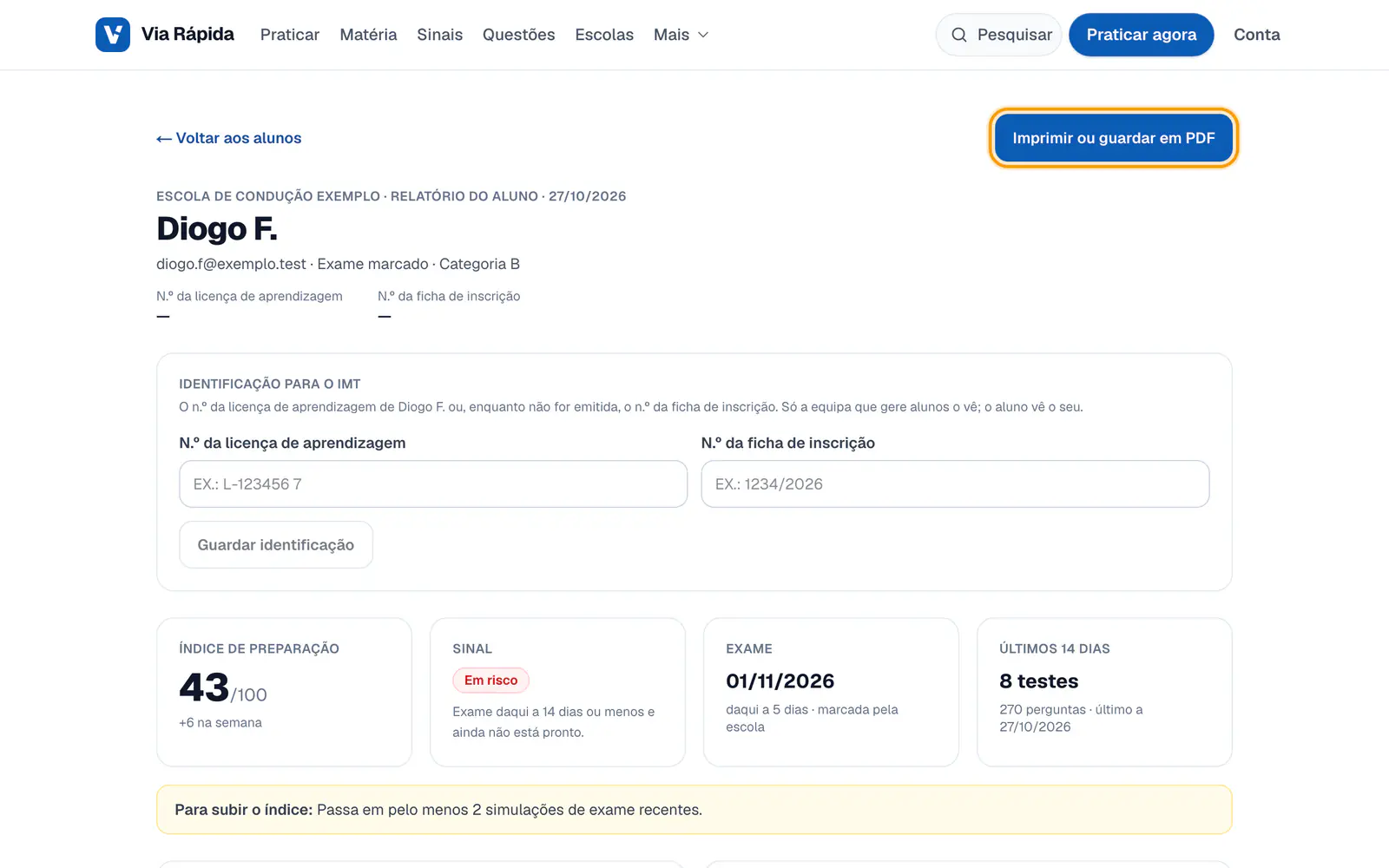 Passo 4: Imprime o relatório do aluno