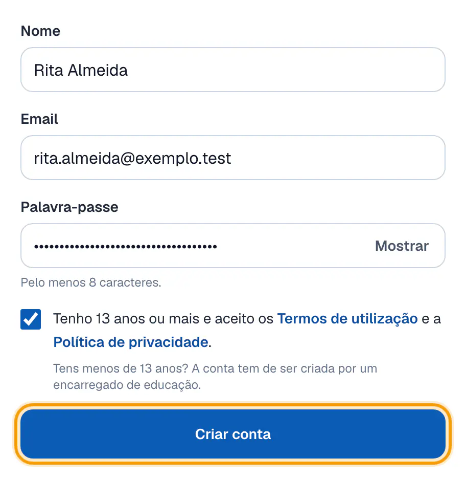 Passo 2: Cria a tua conta