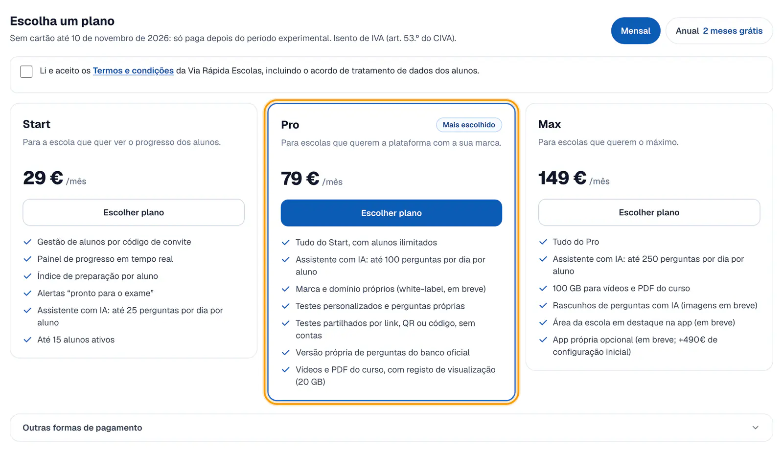 Passo 5: Escolhe o plano em Faturação