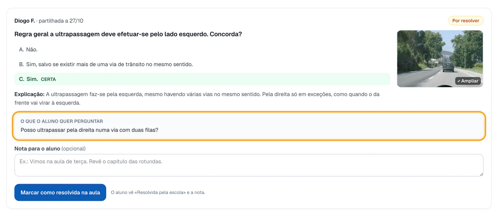 Passo 2: Lê a dúvida e a nota do aluno