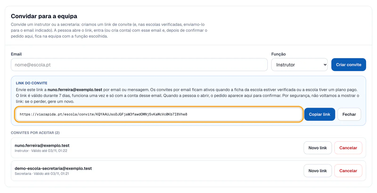 Passo 2: Envia o link ao instrutor