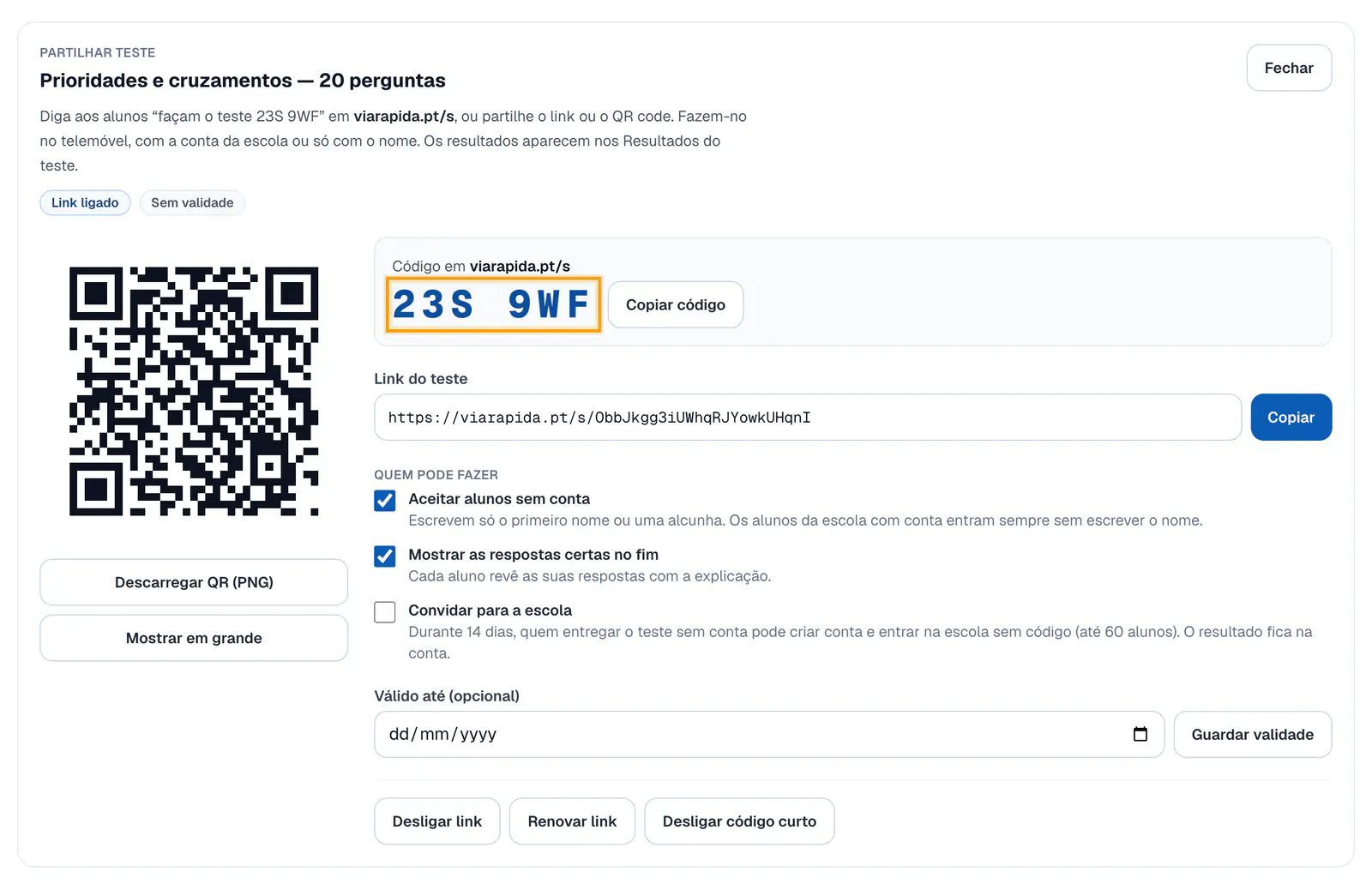 Passo 2: Usa o link, o QR code ou o código