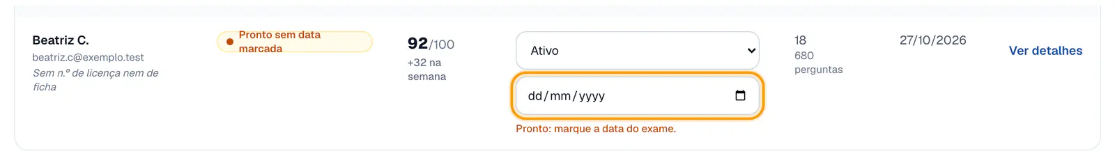 Passo 2: Marca a data do exame